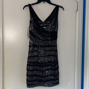 Express Sz 4 black ruched silver sequin dress